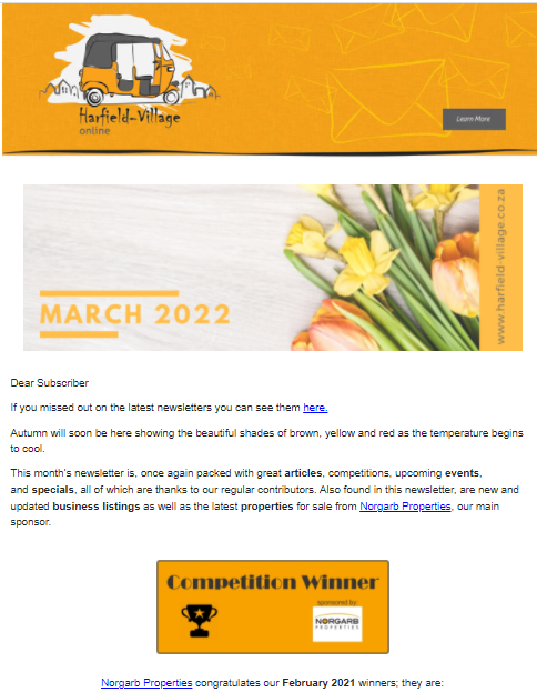 Harfield Village Newsletter Example